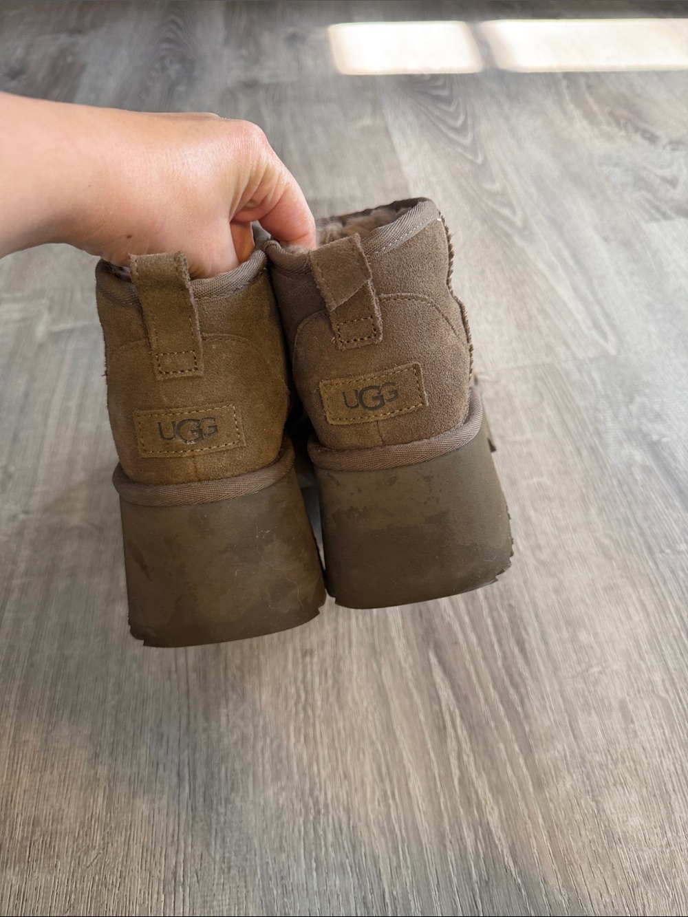 UGG Taupe gray brown Chunky Heel Ankle Boots platforms - Picture 3 of 4